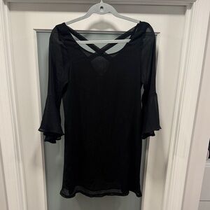 Audrey 3+1 Black Sheer Bell Sleeve Dress